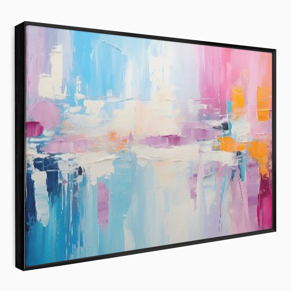 Tablou canvas cu pictura abstracta orizontala in nuante vibrante, in rama de aluminiu negru